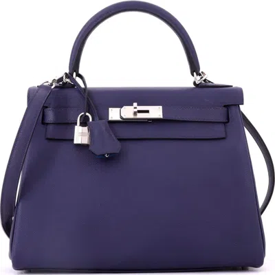 Pre-owned Hermes  Hermes Kelly Handbag Verso Evercolor With Palladium Hardware 28