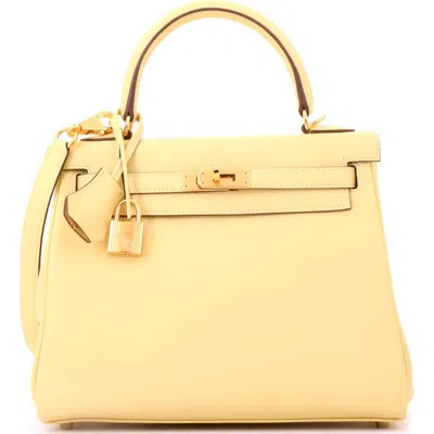 Pre-owned Hermes  Hermes Kelly Handbag Yellow Swift With Gold Hardware 25