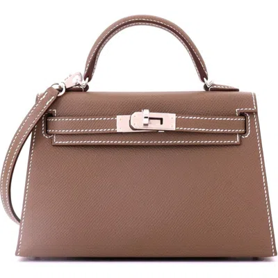 Pre-owned Hermes  Hermes Kelly Mini Ii Bag Grey Epsom With Palladium Hardware 20 In Brown