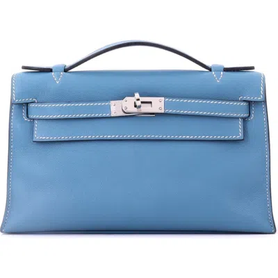 Pre-owned Hermes  Hermes Kelly Pochette Swift In Blue
