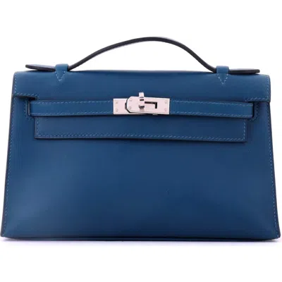 Pre-owned Hermes  Hermes Kelly Pochette Swift In Blue
