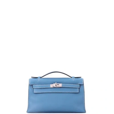 Pre-owned Hermes  Hermes Kelly Pochette Swift In Blue