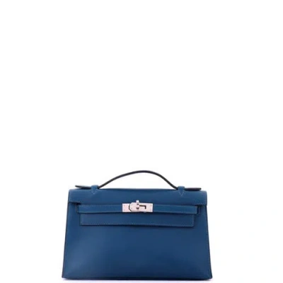 Pre-owned Hermes  Hermes Kelly Pochette Swift In Blue