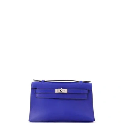Pre-owned Hermes  Hermes Kelly Pochette Swift In Blue