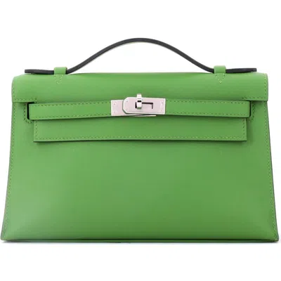 Pre-owned Hermes  Hermes Kelly Pochette Swift In Green