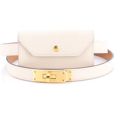 Pre-owned Hermes  Hermes Kelly Pocket Belt Leather Thin In Neutral