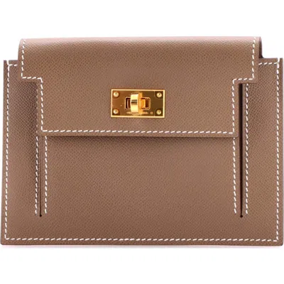 Pre-owned Hermes  Hermes Kelly Pocket Compact Wallet Epsom In Brown