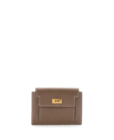 Pre-owned Pre-owned Hermes  Hermes Kelly Pocket Compact Wallet Epsom In Gray