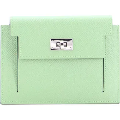 Pre-owned Hermes  Hermes Kelly Pocket Compact Wallet Epsom In Green