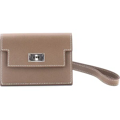 Pre-owned Hermes  Hermes Kelly Pocket Slim Wristlet Wallet Madame In Brown