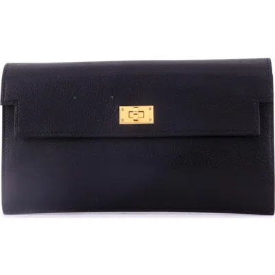 Pre-owned Hermes  Hermes Kelly Pocket Wallet Chevre Chamkila Long In Black
