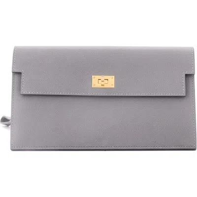 Pre-owned Hermes  Hermes Kelly Pocket Wallet Madame Long In Gray