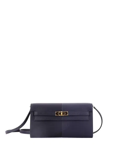 Pre-owned Pre-owned Hermes  Hermes Kelly To Go Mini Epsom Leather Wallet In Navy Blue/ Black/