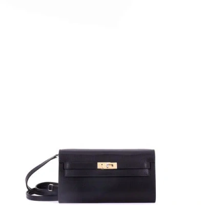 Pre-owned Hermes  Hermes Kelly To Go Wallet Chevre Chamkila In Black