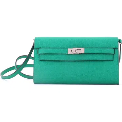 Pre-owned Hermes  Hermes Kelly To Go Wallet Epsom In Green