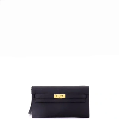 Pre-owned Hermes  Hermes Kelly To Go Wallet Epsom In Black