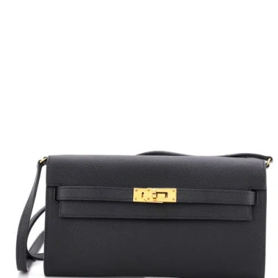 Pre-owned Hermes  Hermes Kelly To Go Wallet Epsom In Black