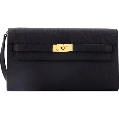 Pre-owned Hermes  Hermes Kelly To Go Wallet Epsom In Black