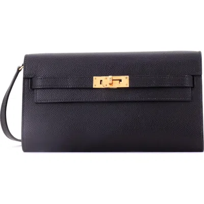 Pre-owned Hermes  Hermes Kelly To Go Wallet Epsom In Black