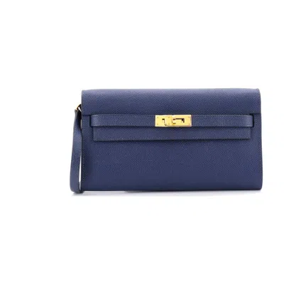Pre-owned Hermes  Hermes Kelly To Go Wallet Epsom In Blue