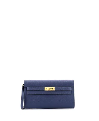 Pre-owned Pre-owned Hermes  Hermes Kelly To Go Wallet Epsom In Blue