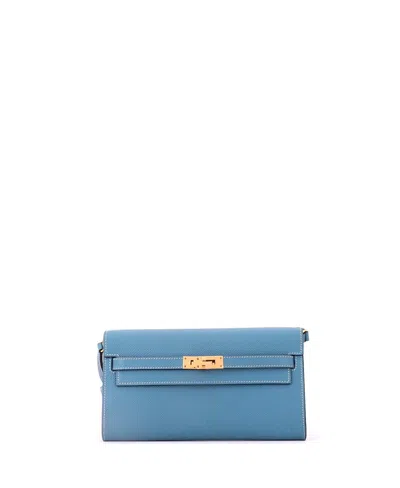 Pre-owned Pre-owned Hermes  Hermes Kelly To Go Wallet Epsom In Blue