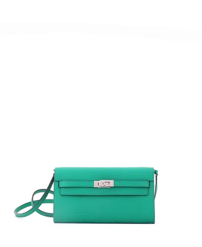 Pre-owned Pre-owned Hermes  Hermes Kelly To Go Wallet Epsom In Green