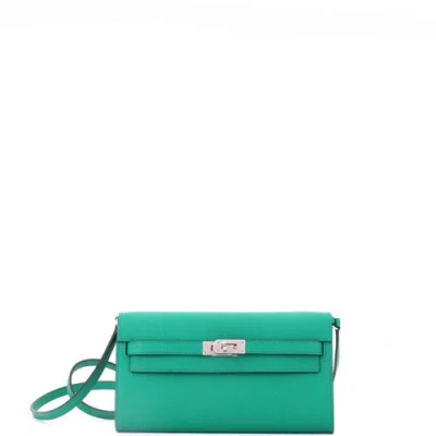 Pre-owned Hermes  Hermes Kelly To Go Wallet Epsom In Green