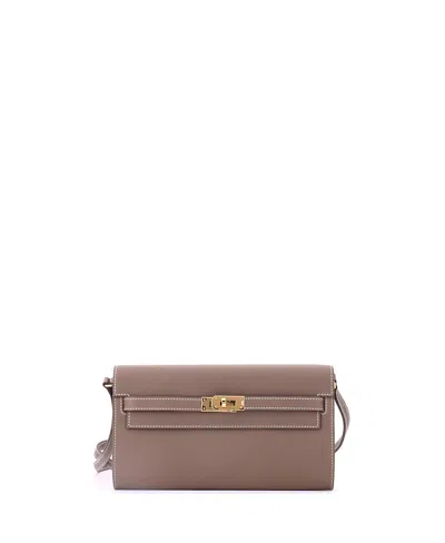 Pre-owned Pre-owned Hermes  Hermes Kelly To Go Wallet Evercolor In Gray