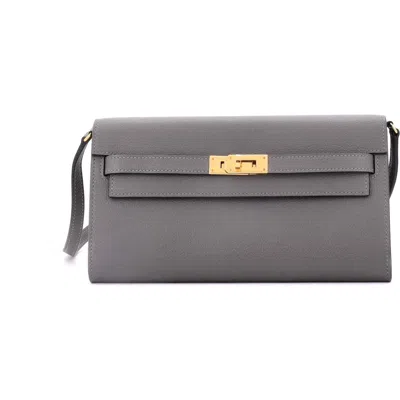 Pre-owned Hermes  Hermes Kelly To Go Wallet Evercolor In Gray