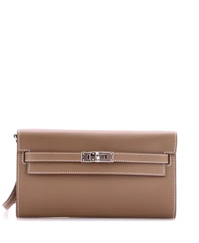 Pre-owned Pre-owned Hermes  Hermes Kelly To Go Wallet Evercolor In Gray