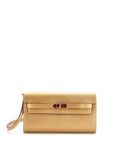 Pre-owned Pre-owned Hermes  Hermes Kelly To Go Wallet Metallic Chevre Chamkilight In Gold