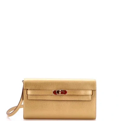 Pre-owned Pre-owned Hermes  Hermes Kelly To Go Wallet Metallic Chevre Chamkilight In Metallic Gold