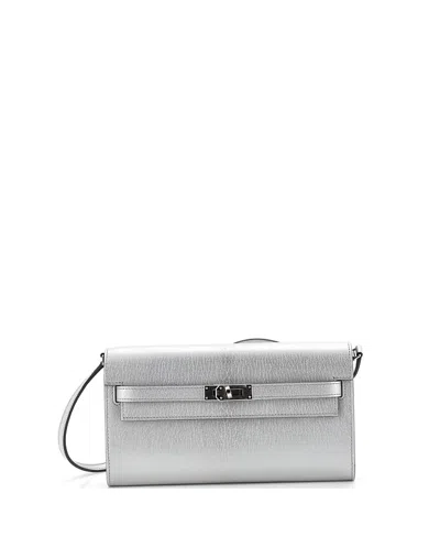 Pre-owned Pre-owned Hermes  Hermes Kelly To Go Wallet Metallic Chevre Chamkilight In Silver