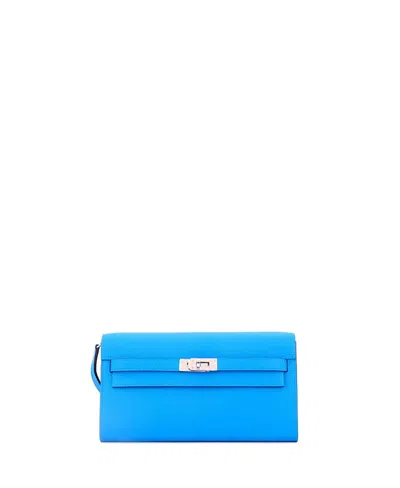 Pre-owned Pre-owned Hermes  Hermes Kelly To Go Wallet Verso Epsom In Blue