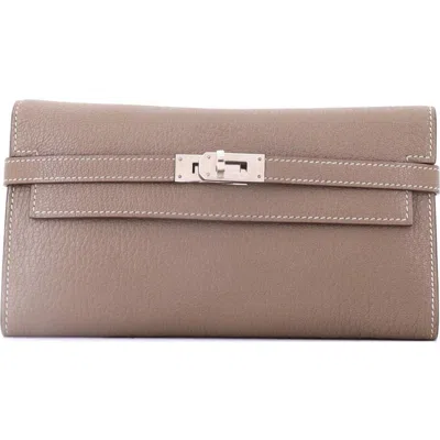 Pre-owned Hermes  Hermes Kelly Wallet Chevre Mysore Long In Gray