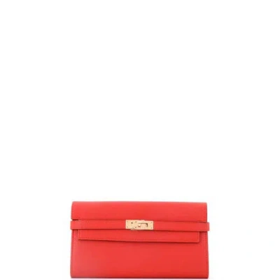 Pre-owned Hermes  Hermes Kelly Wallet Chevre Mysore Long In Orange
