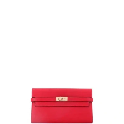 Pre-owned Hermes  Hermes Kelly Wallet Epsom Long In Red