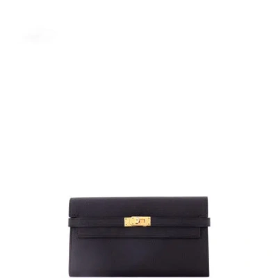 Pre-owned Hermes  Hermes Kelly Wallet Epsom Long In Black
