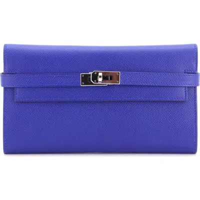 Pre-owned Hermes  Hermes Kelly Wallet Epsom Long In Blue