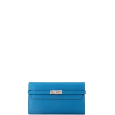 Pre-owned Hermes  Hermes Kelly Wallet Epsom Long In Blue