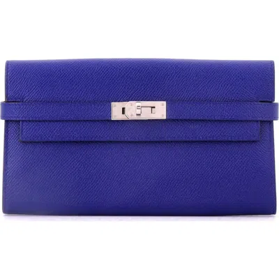 Pre-owned Hermes  Hermes Kelly Wallet Epsom Long In Blue