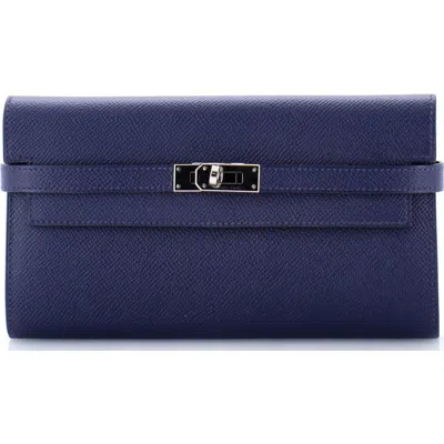 Pre-owned Pre-owned Hermes  Hermes Kelly Wallet Epsom Long In Blue