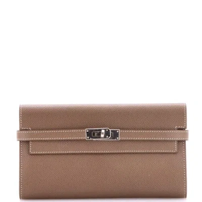 Pre-owned Pre-owned Hermes  Hermes Kelly Wallet Epsom Long In Gray