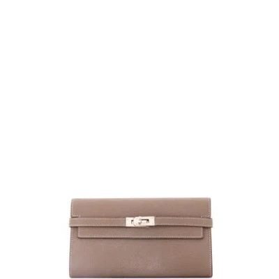 Pre-owned Hermes  Hermes Kelly Wallet Epsom Long In Grey