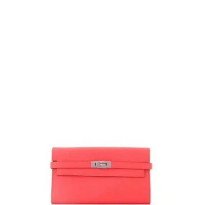 Pre-owned Hermes  Hermes Kelly Wallet Epsom Long In Metallic