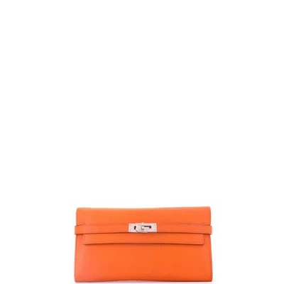 Pre-owned Pre-owned Hermes  Hermes Kelly Wallet Epsom Long In Orange
