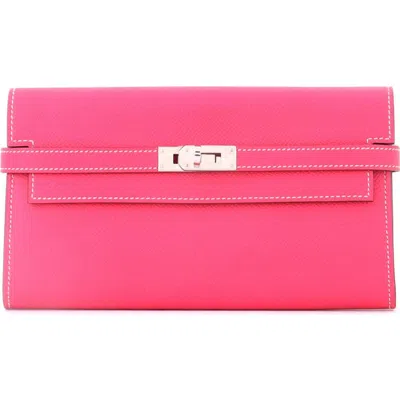 Pre-owned Hermes  Hermes Kelly Wallet Epsom Long In Pink