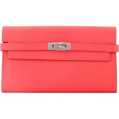 Pre-owned Hermes  Hermes Kelly Wallet Epsom Long In Red