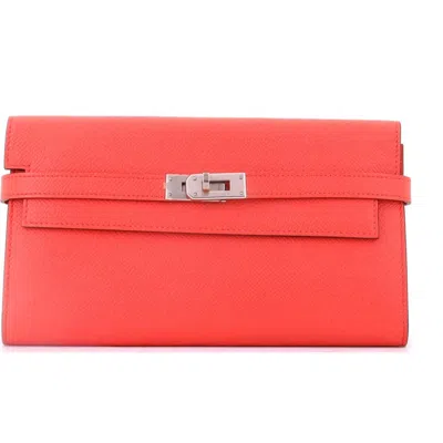 Pre-owned Hermes  Hermes Kelly Wallet Epsom Long In Red